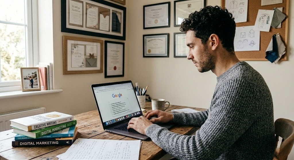 a man who thinking SEO strategy steps for small business UK